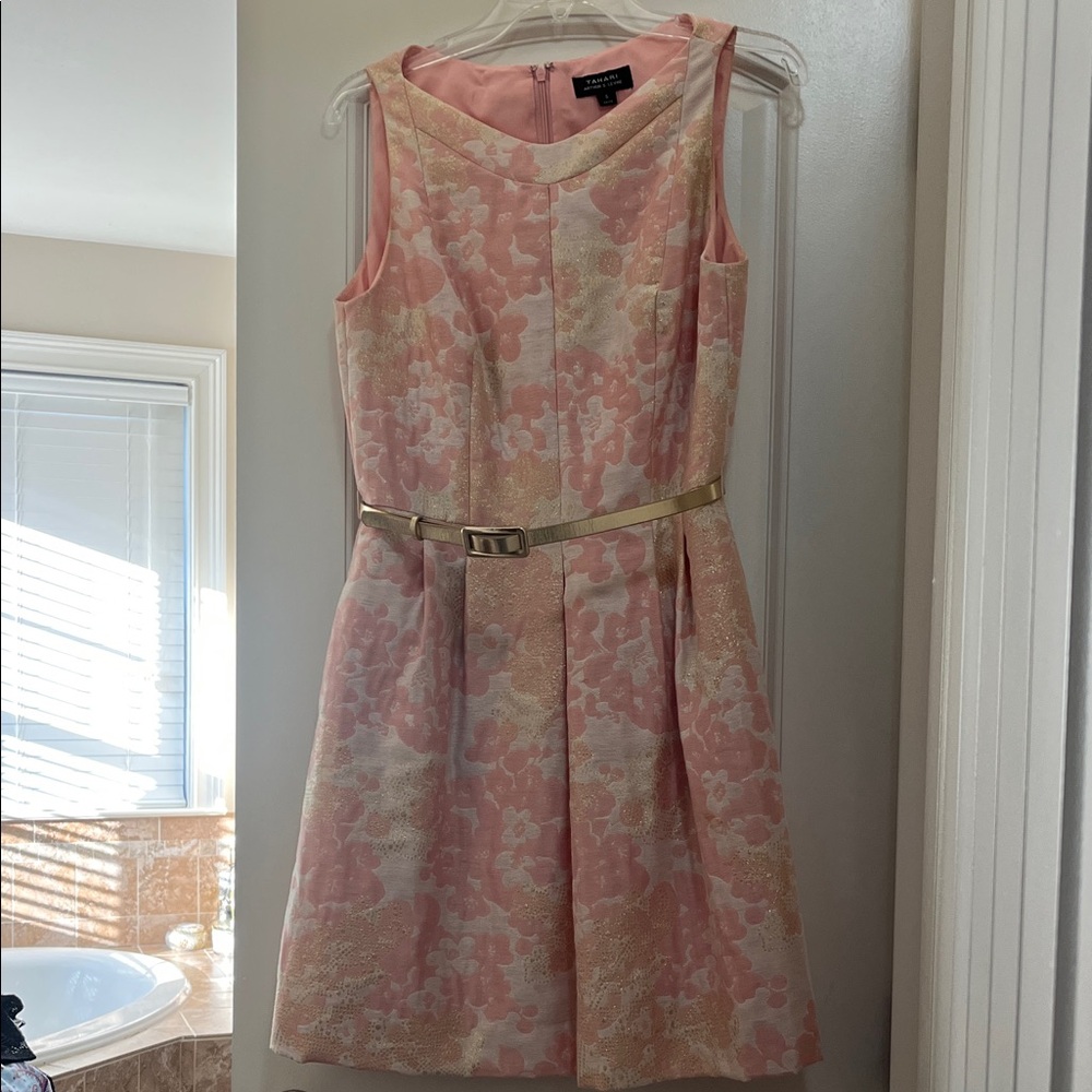 Tahari Pink and Gold Floral Mini Dress